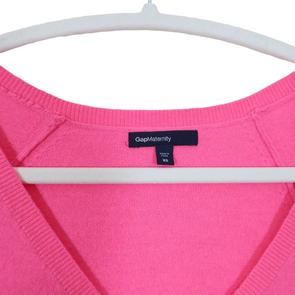 GAP MATERNITY Size XS Bright Pink Sequin & Stripe Cuff V Neck Pullover Sweater - Picture 3 of 3